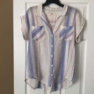 Blue, white, orange stripe 2 pocket button down